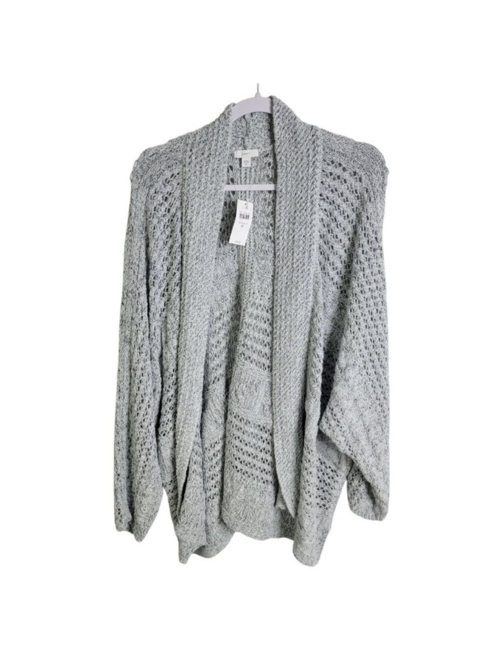 J Jill Batwing Cardigan 4X Open Knit Lightweight Lagenlook Boho Grey Career NEW